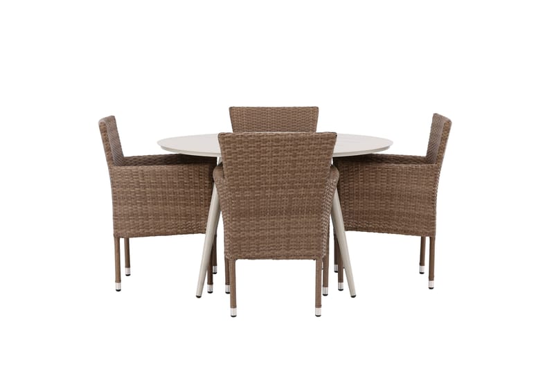 Lina Matgrupp Utomhus Rund 120 cm + 4 st Malina Karmstolar - Brun/Vit - Utemöbler & utemiljö - Utegrupp - Matgrupp utomhus