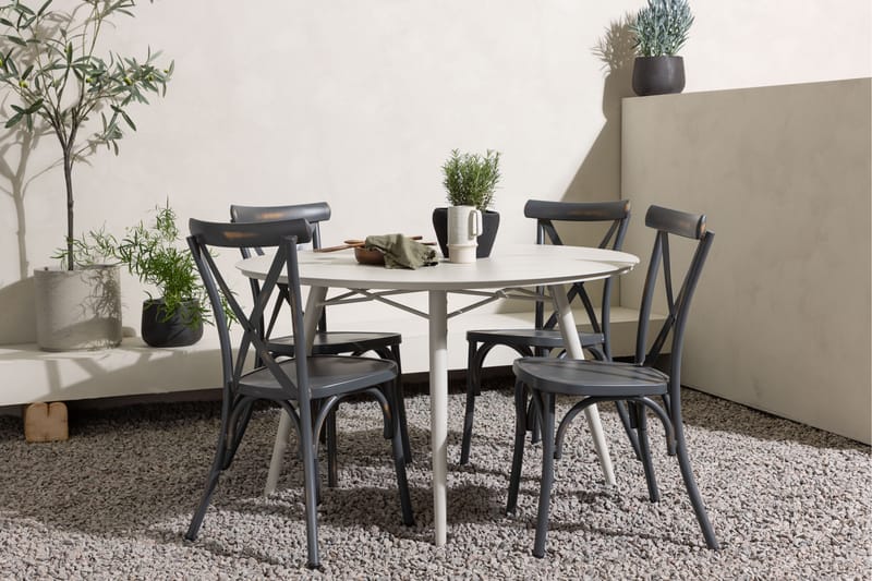 Lina Matgrupp Utomhus Rund 120 cm + 4 st Tablas Matstolar - Mörkgrå/Vit - Utemöbler & utemiljö - Utegrupp - Matgrupp utomhus