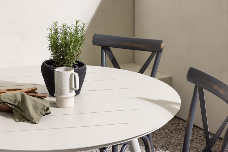 Lina Matgrupp Utomhus Rund 120 cm + 4 st Tablas Matstolar - Mörkgrå/Vit - Utemöbler & utemiljö - Utegrupp - Matgrupp utomhus