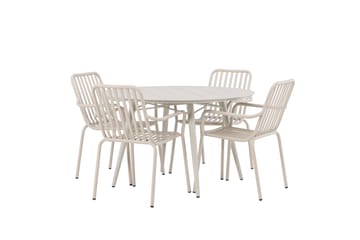 Lina Matgrupp Utomhus Rund 120 cm + 4 st Peking Karmstolar - Beige/Vit - Utemöbler & utemiljö - Utegrupp - Matgrupp utomhus