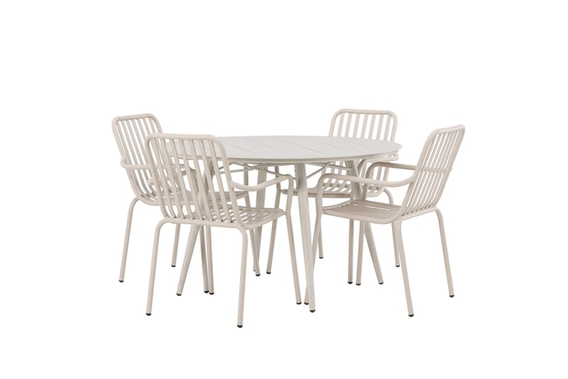 Lina Matgrupp Utomhus Rund 120 cm + 4 st Peking Karmstolar - Beige/Vit - Utemöbler & utemiljö - Utegrupp - Matgrupp utomhus