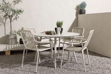 Lina Matgrupp Utomhus Rund 120 cm + 4 st Peking Karmstolar - Beige/Vit - Utemöbler & utemiljö - Utegrupp - Matgrupp utomhus