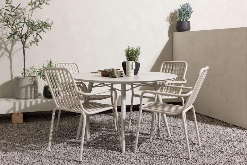 Lina Matgrupp Utomhus Rund 120 cm + 4 st Peking Karmstolar - Beige/Vit - Utemöbler & utemiljö - Utegrupp - Matgrupp utomhus