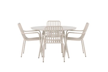 Lina Matgrupp Utomhus Rund 120 cm + 4 st Peking Karmstolar - Beige/Vit - Utemöbler & utemiljö - Utegrupp - Matgrupp utomhus