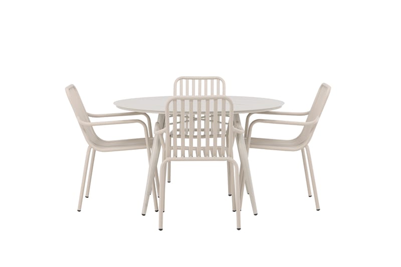Lina Matgrupp Utomhus Rund 120 cm + 4 st Peking Karmstolar - Beige/Vit - Utemöbler & utemiljö - Utegrupp - Matgrupp utomhus