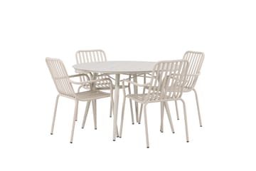Lina Matgrupp Utomhus Rund 120 cm + 4 st Peking Karmstolar - Beige/Vit - Utemöbler & utemiljö - Utegrupp - Matgrupp utomhus