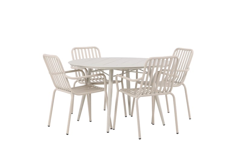 Lina Matgrupp Utomhus Rund 120 cm + 4 st Peking Karmstolar - Beige/Vit - Utemöbler & utemiljö - Utegrupp - Matgrupp utomhus