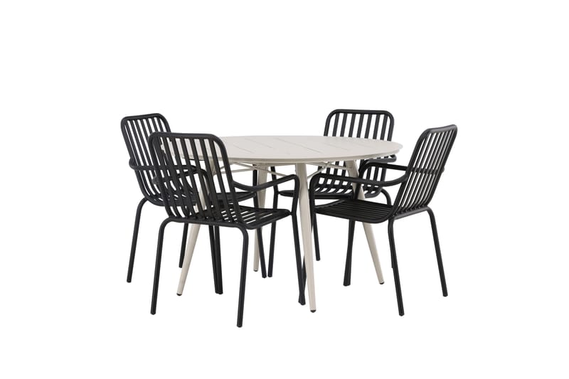 Lina Matgrupp Utomhus Rund 120 cm + 4 st Peking Karmstolar - Svart/Vit - Utemöbler & utemiljö - Utegrupp - Matgrupp utomhus