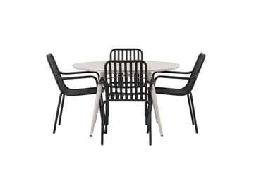 Lina Matgrupp Utomhus Rund 120 cm + 4 st Peking Karmstolar - Svart/Vit - Utemöbler & utemiljö - Utegrupp - Matgrupp utomhus