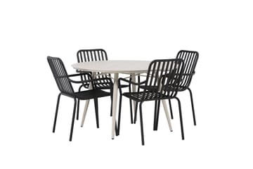 Lina Matgrupp Utomhus Rund 120 cm + 4 st Peking Karmstolar - Svart/Vit - Utemöbler & utemiljö - Utegrupp - Matgrupp utomhus