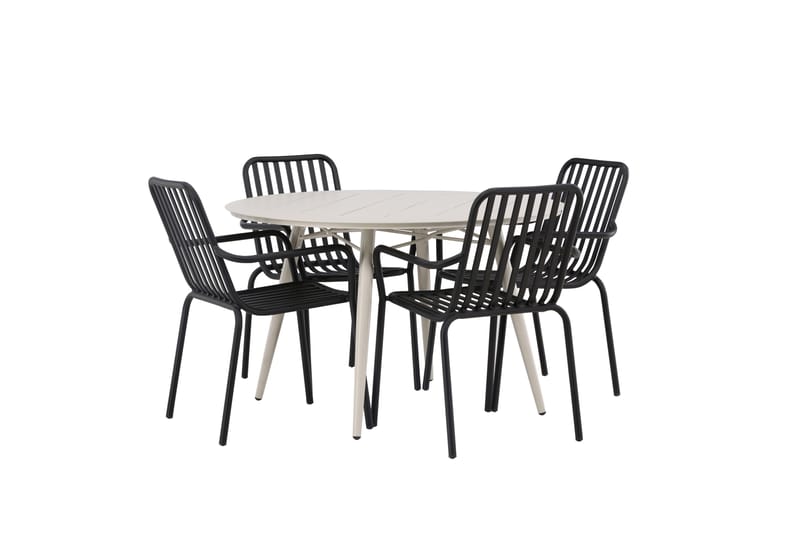 Lina Matgrupp Utomhus Rund 120 cm + 4 st Peking Karmstolar - Svart/Vit - Utemöbler & utemiljö - Utegrupp - Matgrupp utomhus