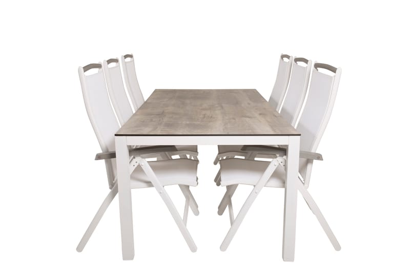 Llama Matgrupp Utomhus 205cm + 6 Albany Positionsstolar - Vit/Grå - Utemöbler & utemiljö - Utegrupp - Matgrupp utomhus