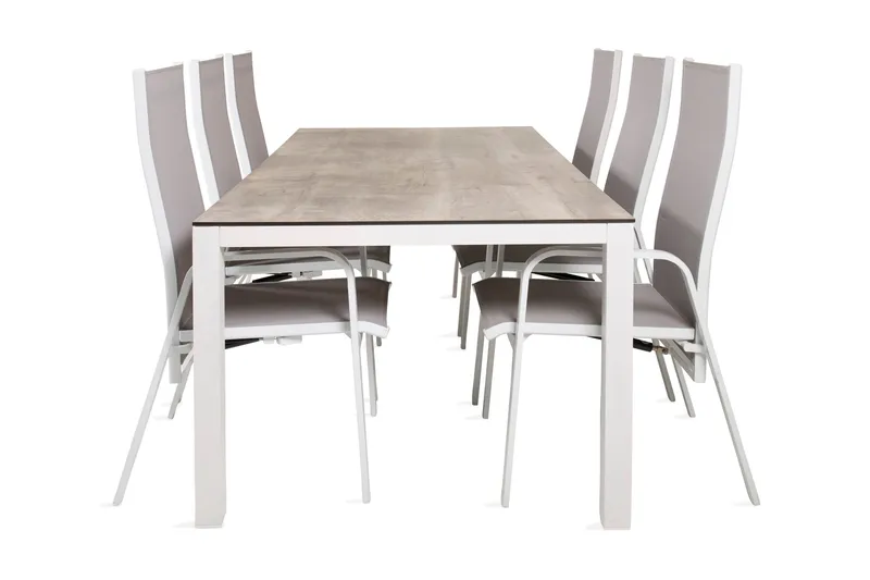 Llama Matgrupp Utomhus 205cm + 6 Copacabana Reclinerstolar, Svart/Grå