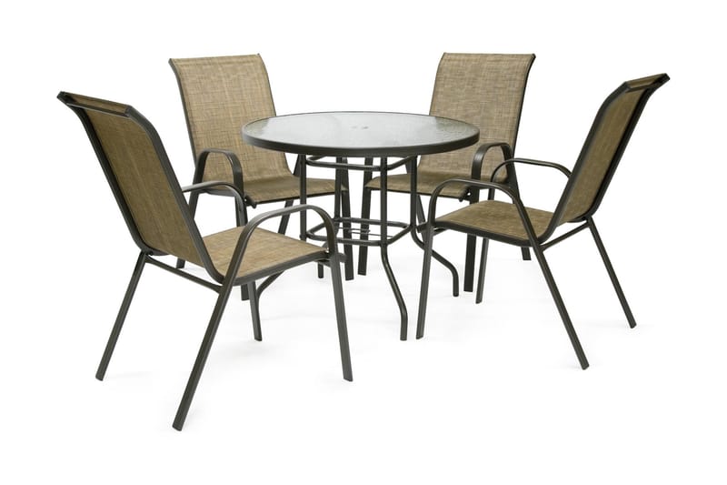 Möbelset DUBLIN bord och 4 stolar färg: mörkbrun - Matgrupp utomhus