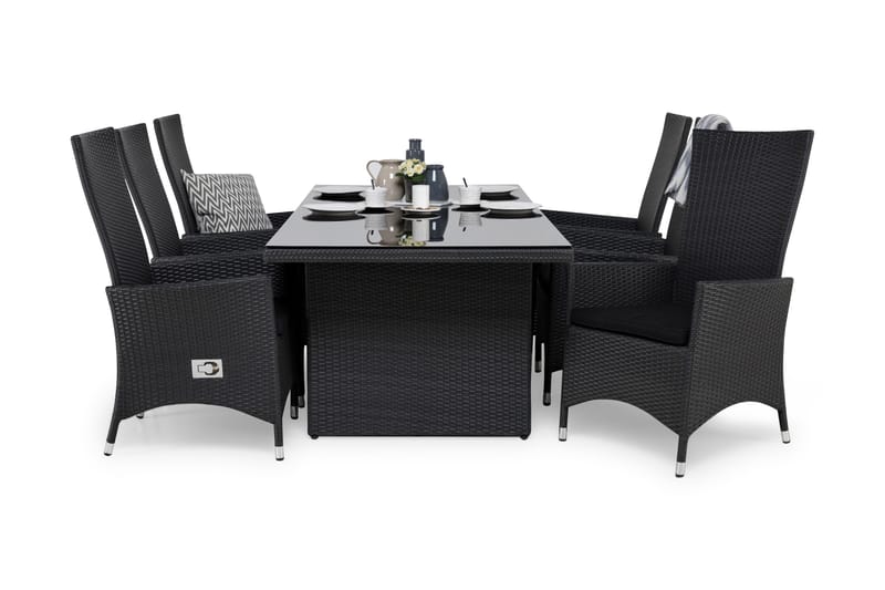 Majestic Matgrupp Utomhus 210 + 6 Jenny Ställbar Fåtölj m Dyna, Svart/Svart/Svart