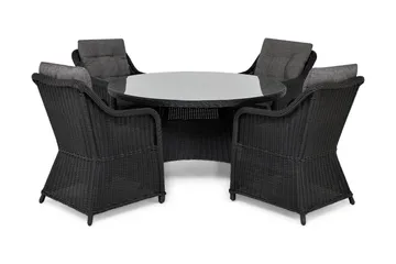 Marcus Matgrupp 140 Rund + 4 Fåtöljer m Dyna - Svart - Utemöbler & utemiljö - Utegrupp - Matgrupp utomhus