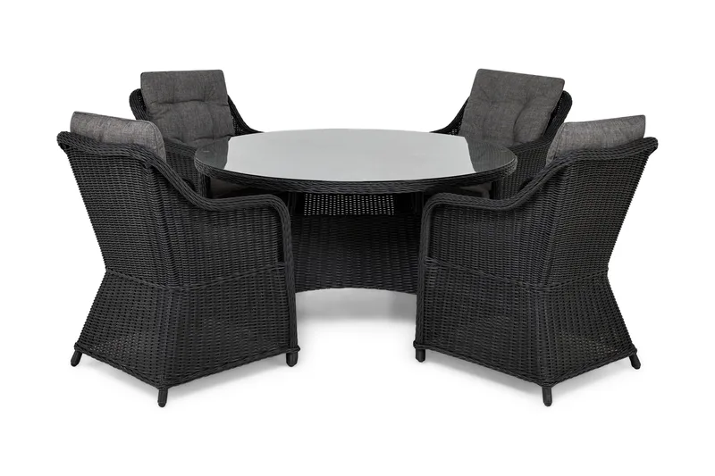 Marcus Matgrupp 140 Rund + 4 Fåtöljer m Dyna - Svart - Utemöbler & utemiljö - Utegrupp - Matgrupp utomhus