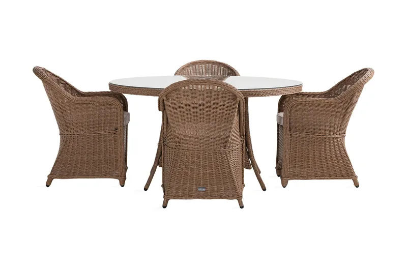 Marcus Matgrupp 140 Rund + 4 Light Fåtöljer m Dyna - Natur - Utemöbler & utemiljö - Utegrupp - Matgrupp utomhus