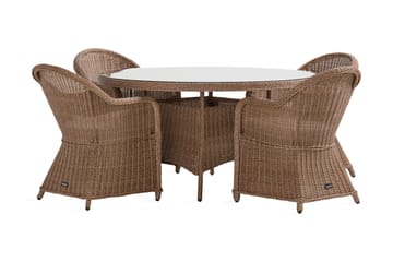 Marcus Matgrupp 140 Rund + 4 Light Fåtöljer m Dyna - Natur - Utemöbler & utemiljö - Utegrupp - Matgrupp utomhus