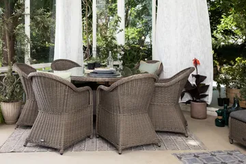 Marcus Matgrupp 140 Rund + 6 Light Fåtöljer m Dyna - Grå - Utemöbler & utemiljö - Utegrupp - Matgrupp utomhus