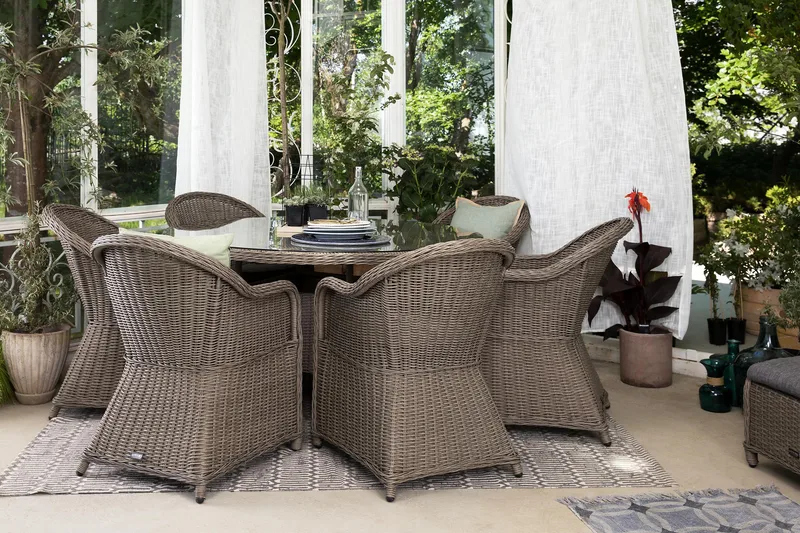 Marcus Matgrupp 140 Rund + 6 Light Fåtöljer m Dyna - Grå - Utemöbler & utemiljö - Utegrupp - Matgrupp utomhus