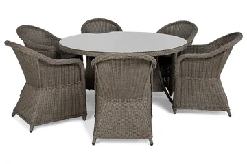 Marcus Matgrupp 140 Rund + 6 Light Fåtöljer m Dyna - Grå - Utemöbler & utemiljö - Utegrupp - Matgrupp utomhus