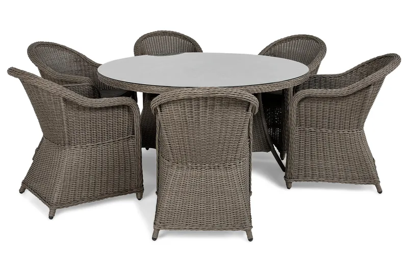 Marcus Matgrupp 140 Rund + 6 Light Fåtöljer m Dyna - Grå - Utemöbler & utemiljö - Utegrupp - Matgrupp utomhus