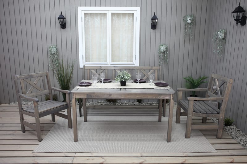 Matgrupp Olivo + 2 Stolar + Bänk - Grå - Matgrupp utomhus