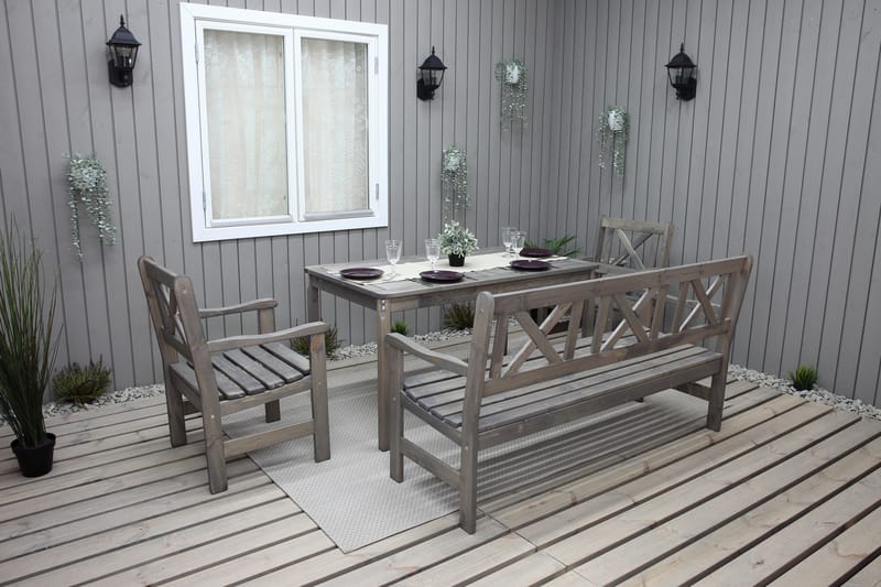 Matgrupp Olivo + 2 Stolar + Bänk - Grå - Matgrupp utomhus