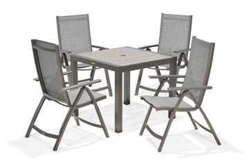 Matgrupp Solana 88 cm + 4 Positionsstolar - Grå - Utemöbler & utemiljö - Utegrupp - Matgrupp utomhus