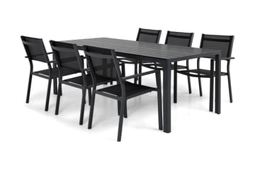 Matgrupp Tunis 205x90 cm + 6 Tunis Stapelstol - Svart|Svart - Utemöbler & utemiljö - Utegrupp - Matgrupp utomhus