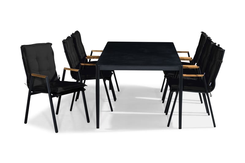 Matgrupp Utomhus Alex 200x100 + 6 Las Vegas Karmstol m Dyna - Svart|Grå Stenlook|Teak - Utemöbler & utemiljö - Utegrupp - Matgrupp utomhus