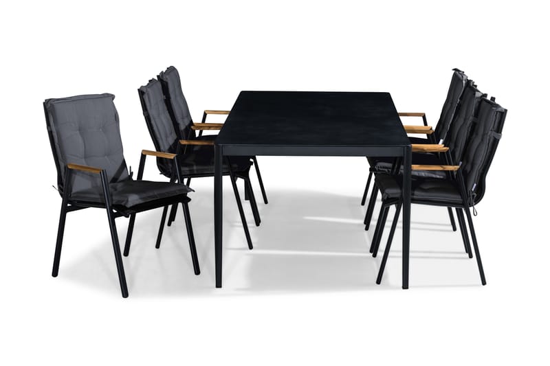Matgrupp Utomhus Alex 200x100 + 6 Las Vegas Karmstol m Dyna - Svart|Grå Stenlook|Teak|Grå - Utemöbler & utemiljö - Utegrupp - Matgrupp utomhus