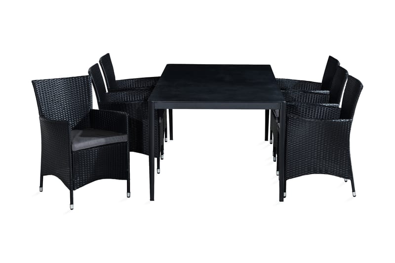 Matgrupp Utomhus Alex 200x100 + 6 Thor Fåtölj m Dyna - Svart|Grå Stenlook|Grå - Utemöbler & utemiljö - Utegrupp - Matgrupp utomhus