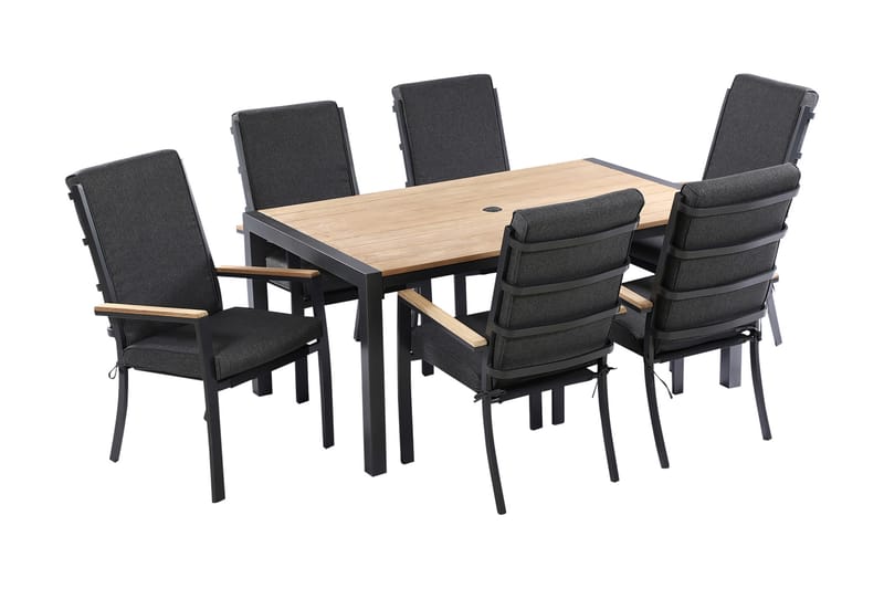 Matgrupp Utomhus Argonia 160 cm + 6 Utestolar - Svart - Utemöbler & utemiljö - Utegrupp - Matgrupp utomhus