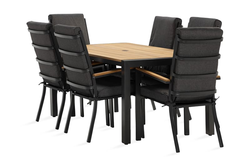Matgrupp Utomhus Argonia 160 cm + 6 Utestolar - Svart - Utemöbler & utemiljö - Utegrupp - Matgrupp utomhus