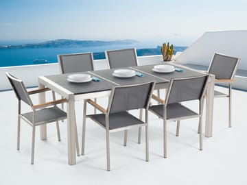 Matgrupp Utomhus Bacoli 180 cm + 6 Utestolar - Grå - Utemöbler & utemiljö - Utegrupp - Matgrupp utomhus