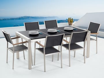Matgrupp Utomhus Bacoli 180 cm + 6 Utestolar - Svart - Utemöbler & utemiljö - Utegrupp - Matgrupp utomhus
