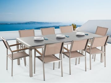 Matgrupp Utomhus Bacoli 220 cm + 8 Utestolar - Beige - Utemöbler & utemiljö - Utegrupp - Matgrupp utomhus