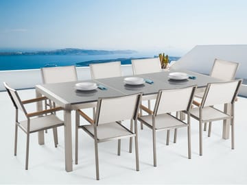 Matgrupp Utomhus Bacoli 220 cm + 8 Utestolar - Grå - Utemöbler & utemiljö - Utegrupp - Matgrupp utomhus