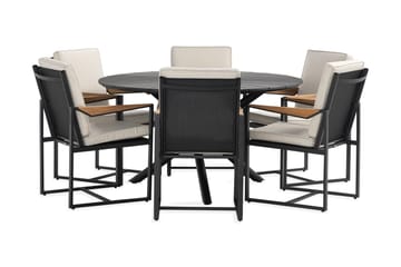 Matgrupp Utomhus Finnhamn 140 cm Rund + 6 Matstol Östermalm - Teak/Svart - Utemöbler & utemiljö - Utegrupp - Matgrupp utomhus