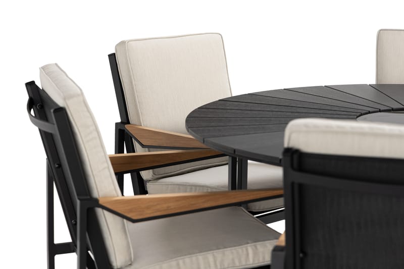 Matgrupp Utomhus Finnhamn 140 cm Rund + 6 Matstol Östermalm - Teak/Svart - Utemöbler & utemiljö - Utegrupp - Matgrupp utomhus
