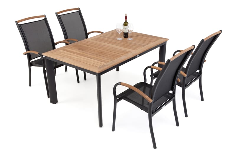 Matgrupp Utomhus Hillerstorp Nydala 96x150-200 + 4 Karmstolar - Teak|Svart - Utemöbler & utemiljö - Utegrupp - Matgrupp utomhus