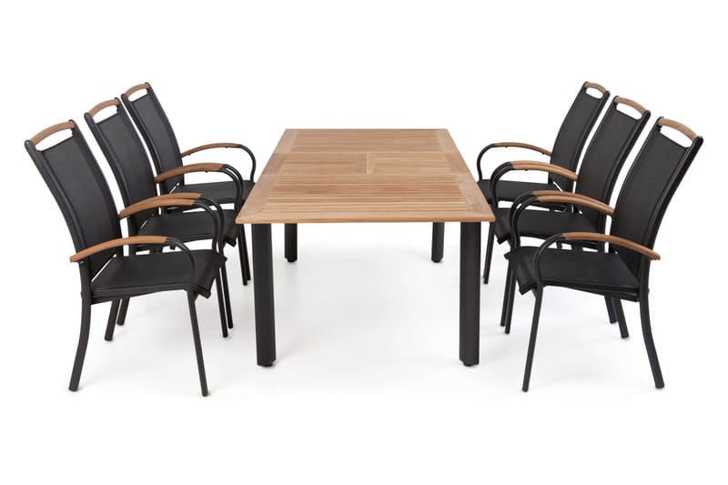 Matgrupp Utomhus Hillerstorp Nydala 96x150-200 + 6 Karmstolar - Teak|Svart - Utemöbler & utemiljö - Utegrupp - Matgrupp utomhus