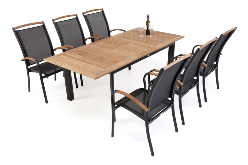 Matgrupp Utomhus Hillerstorp Nydala 96x150-200 + 6 Karmstolar - Teak|Svart - Utemöbler & utemiljö - Utegrupp - Matgrupp utomhus