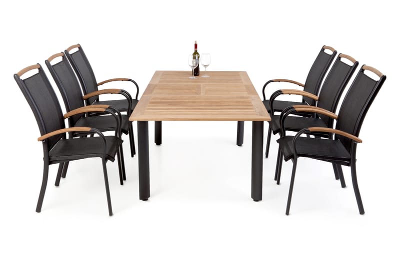Matgrupp Utomhus Hillerstorp Nydala 96x150-200 + 6 Karmstolar - Teak|Svart - Utemöbler & utemiljö - Utegrupp - Matgrupp utomhus