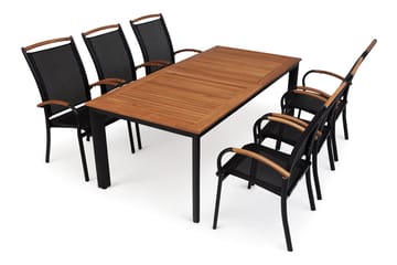 Matgrupp Utomhus Hillerstorp Nydala 96x150-200 + 6 Karmstolar - Teak|Svart - Utemöbler & utemiljö - Utegrupp - Matgrupp utomhus