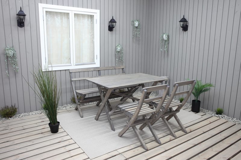 Matgrupp Utomhus Larios 76 cm + 2 Matstolar Utomhus + Bänk Utomhus - Grå - Utemöbler & utemiljö - Utegrupp - Matgrupp utomhus