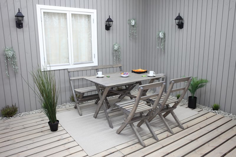 Matgrupp Utomhus Larios 76 cm + 2 Matstolar Utomhus + Bänk Utomhus - Grå - Utemöbler & utemiljö - Utegrupp - Matgrupp utomhus