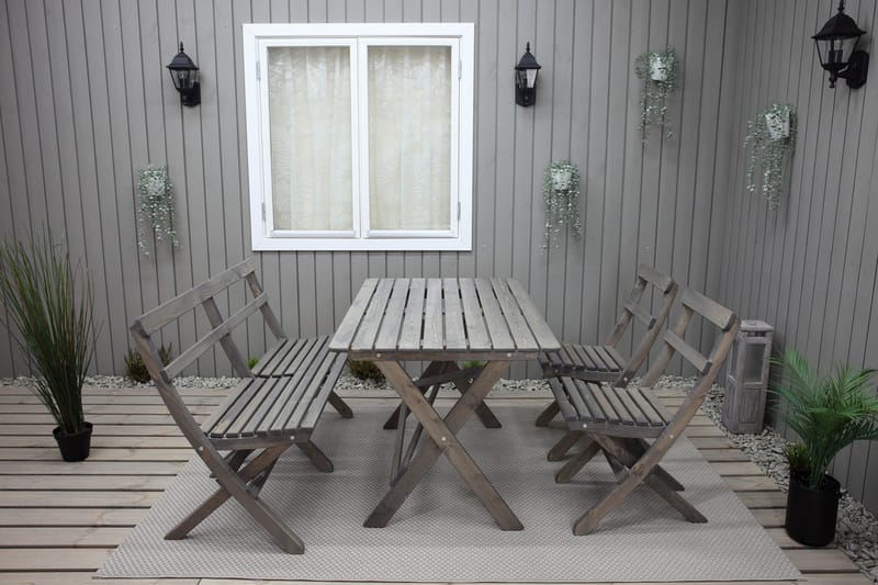 Matgrupp Utomhus Larios 76 cm + 2 Matstolar Utomhus + Bänk Utomhus - Grå - Utemöbler & utemiljö - Utegrupp - Matgrupp utomhus
